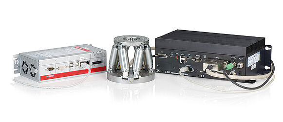 Hexapod miniaturizzato H-811 con il controllore C-887.532 con interfacce EtherCAT e motion stop