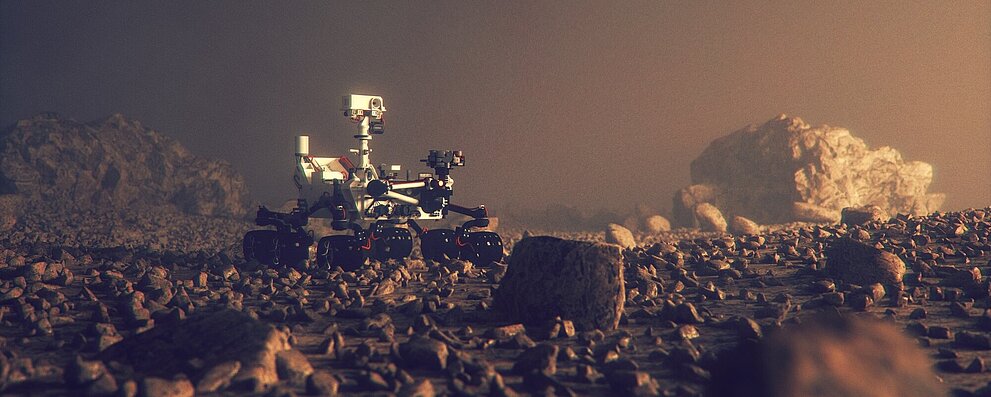 Mars Rover analyzing the surface conditions on Mars